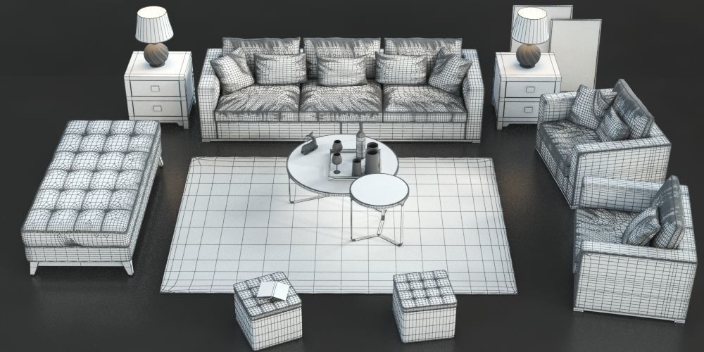 Set of furniture with carpet and table set 3D model_6