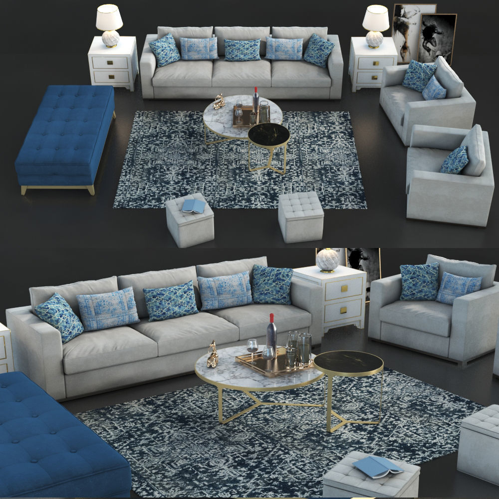 Set of furniture with carpet and table set 3D model_2