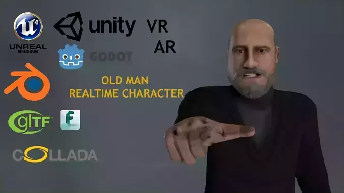 Casual Style - Old Man - Animated Low-Poly Character Low-poly 3D model