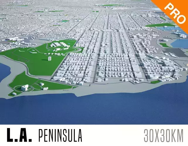 Los Angeles City Peninsula Long Beach Terminal Island Harbor Low-poly 3D model