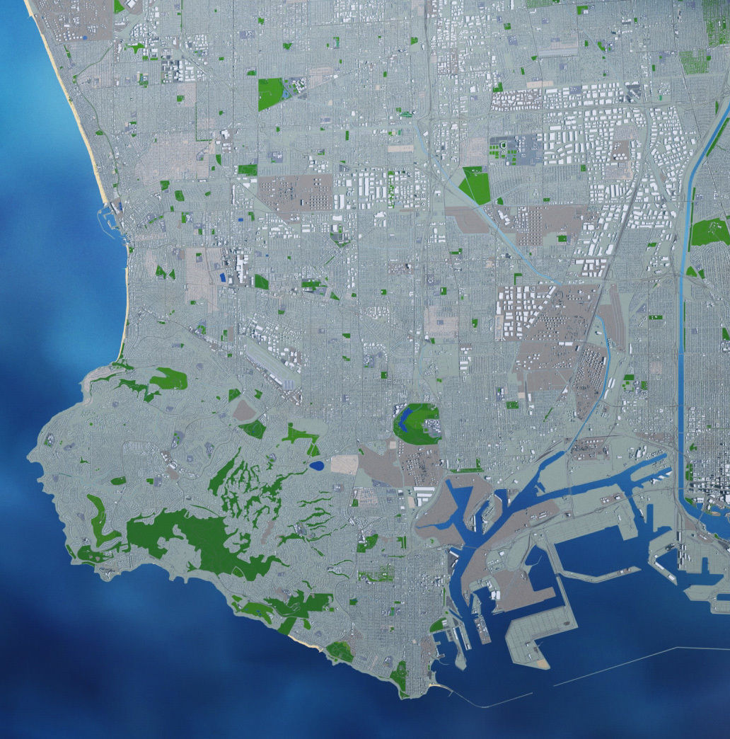 Los Angeles City Peninsula Long Beach Terminal Island Harbor Low-poly 3D model_1