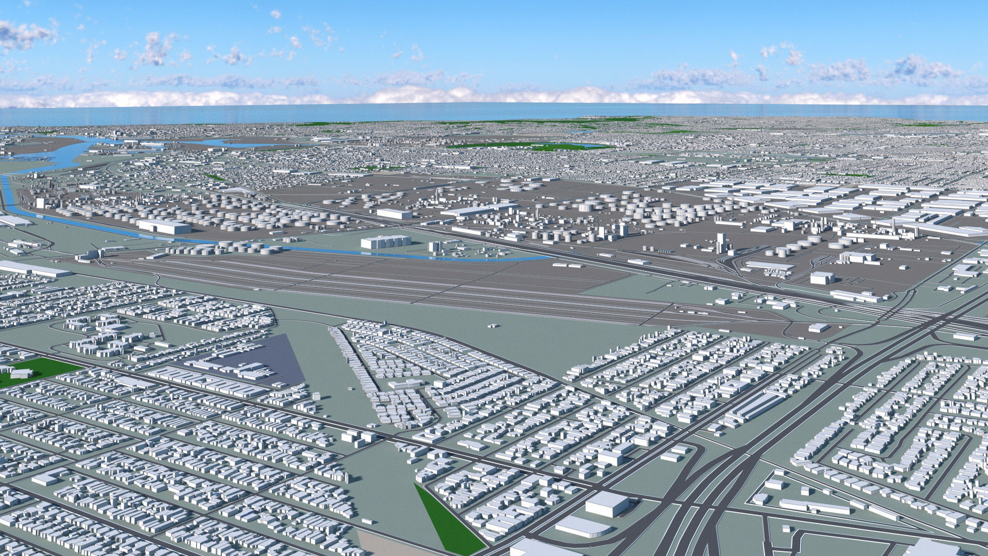 Los Angeles City Peninsula Long Beach Terminal Island Harbor Low-poly 3D model_6