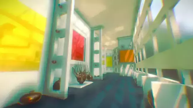 3D environment hallway with paintings on walls Free low-poly 3D model