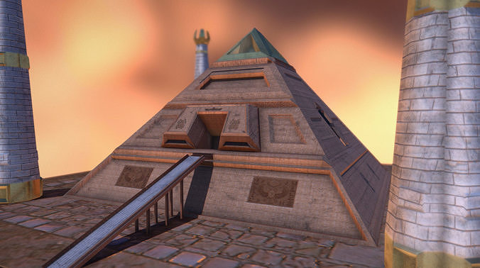 Pyramid egyptian with two towers Low-poly 3D model