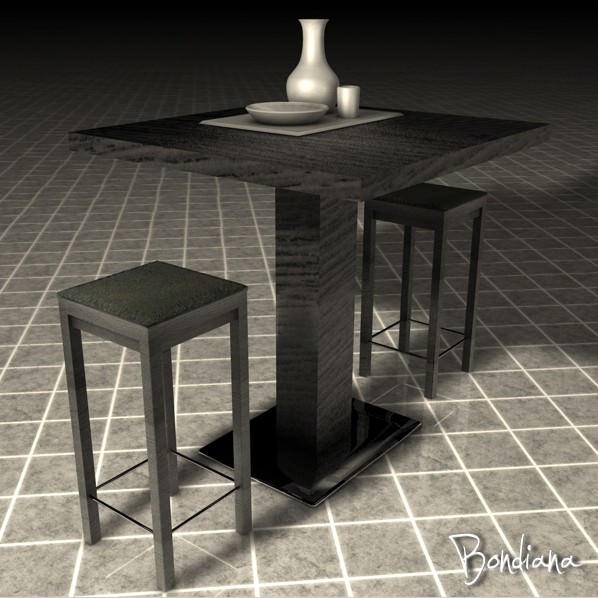 Table and stools 3D model_1