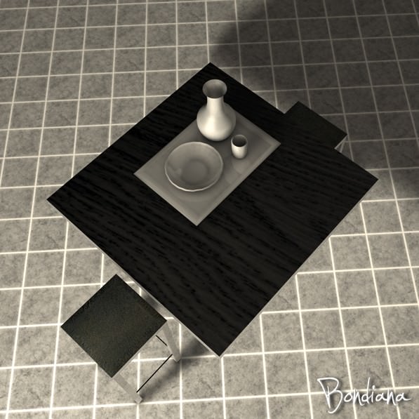 Table and stools 3D model_3