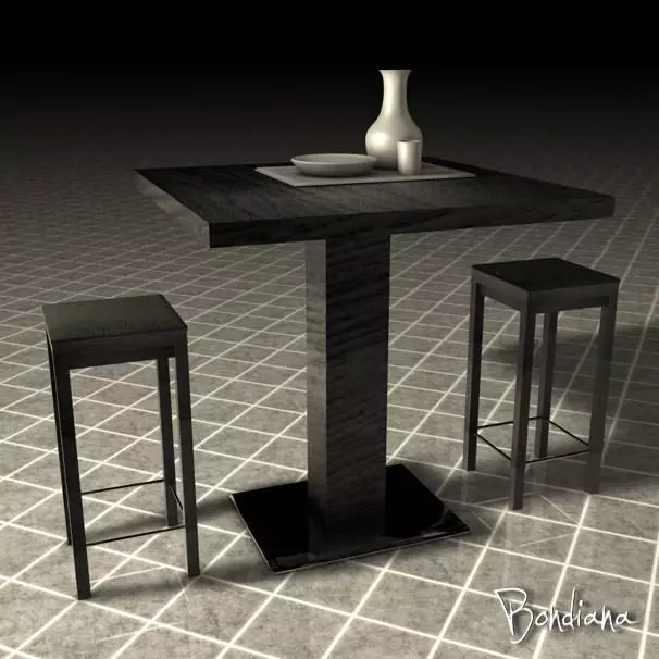 Table and stools 3D model_0