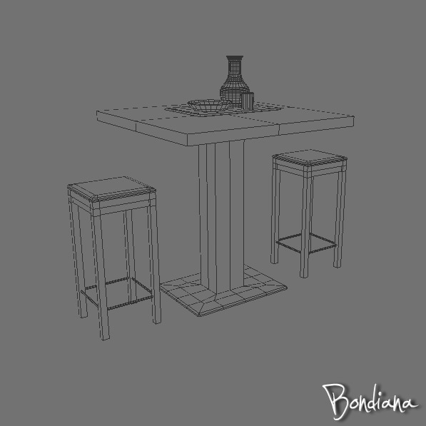 Table and stools 3D model_4