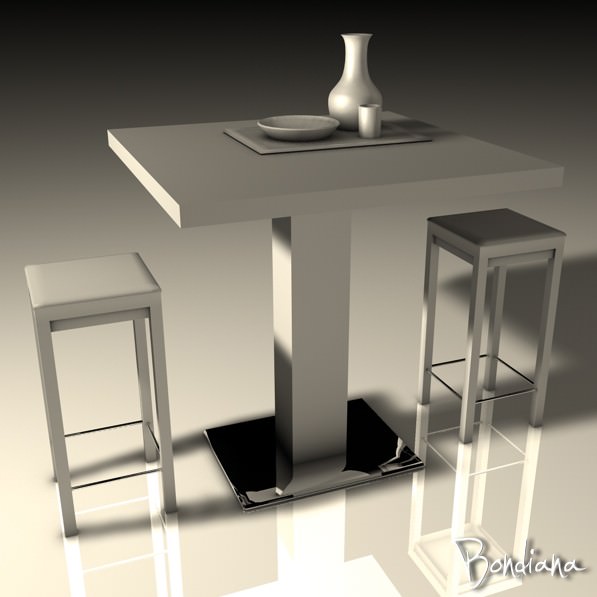 Table and stools 3D model_2