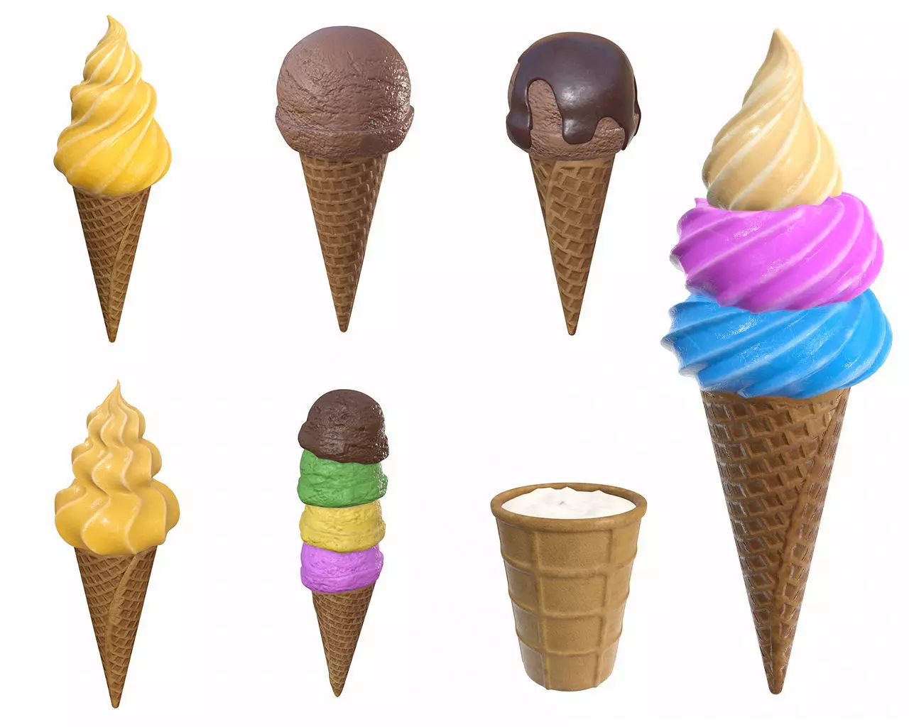 Ice cream in waffle cone and cup 3D Model Collection_0