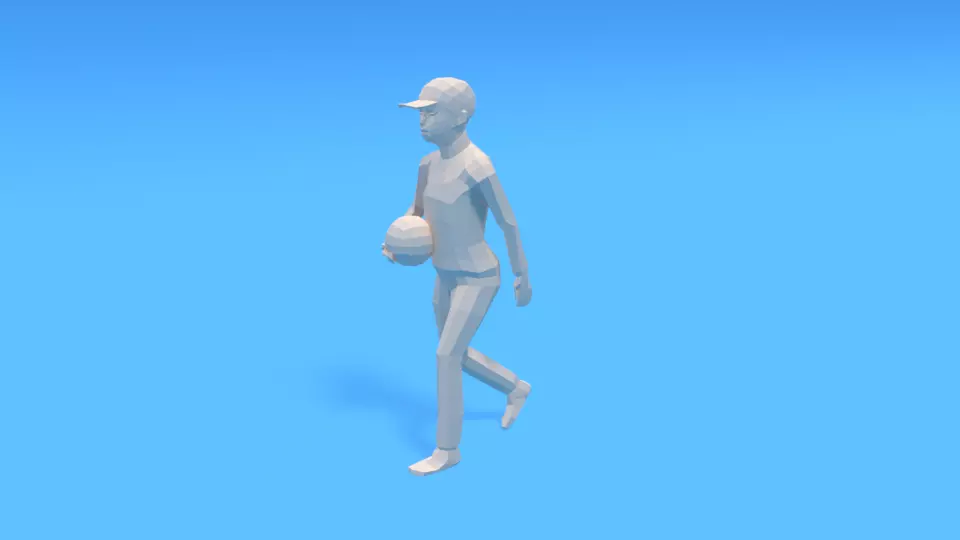 Low Poly Kid Walking With a Ball Low-poly 3D model_0
