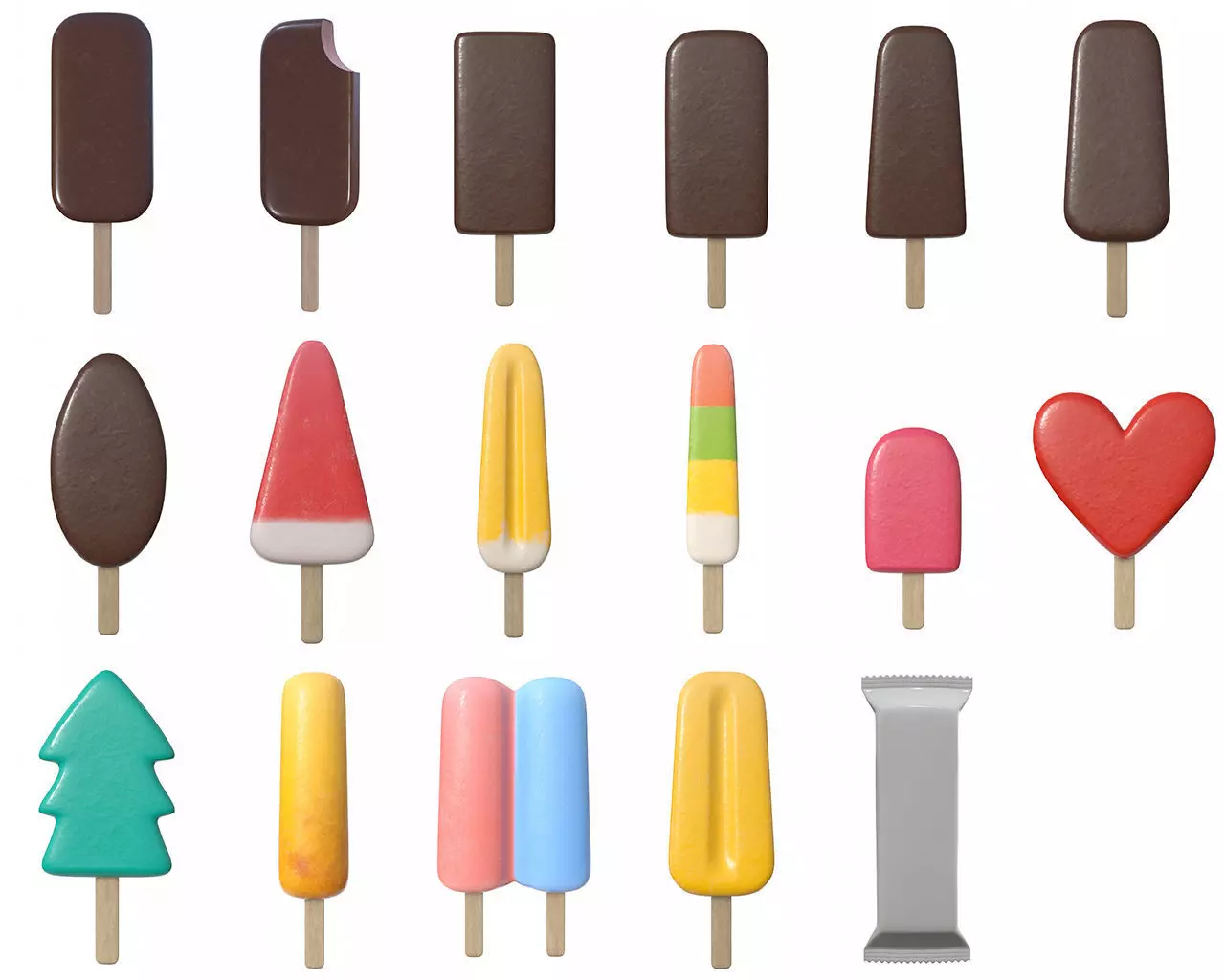 Ice cream on stick 3D Model Collection_0