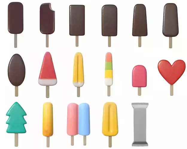 Ice cream on stick 3D Model Collection