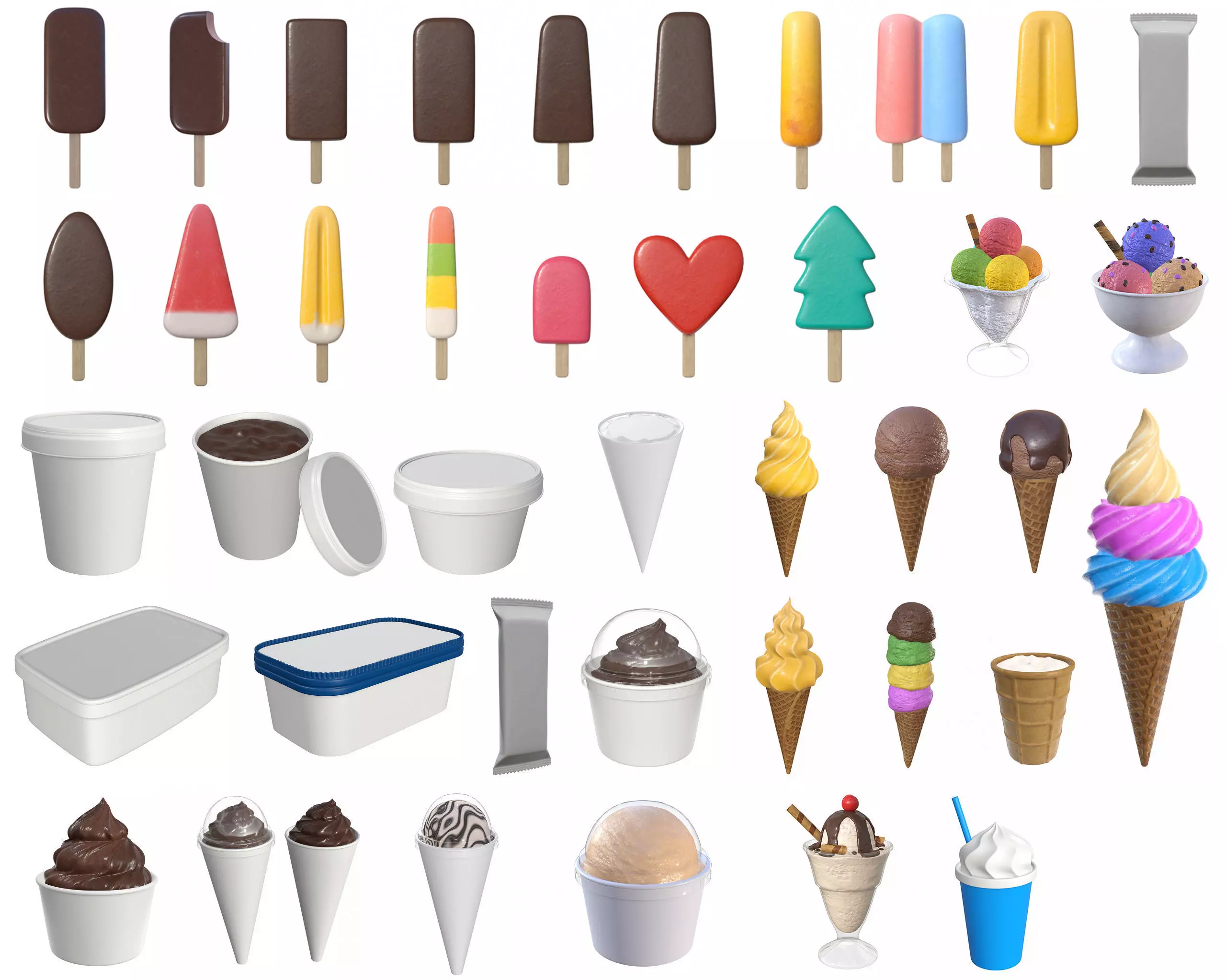 Ice cream packaging waffle cone cup balls mock up 3D Model Collection_0