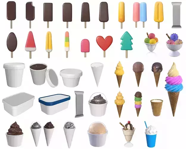 Ice cream packaging waffle cone cup balls mock up 3D Model Collection