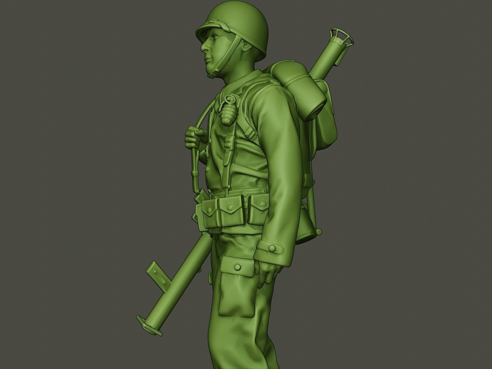 American soldier ww2 Bazooka walk  A4 3D print model_16