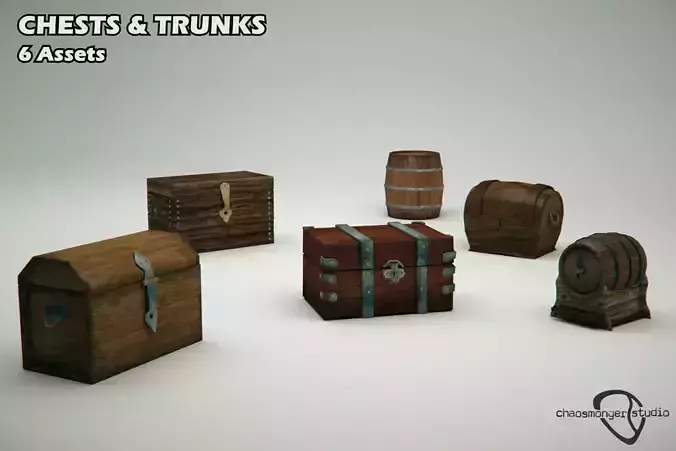 Chests  Trunks and Barrels Pack Low-poly 3D model