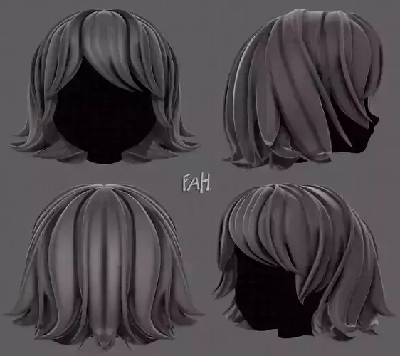 3D Hair style for girl V76 Low-poly 3D model
