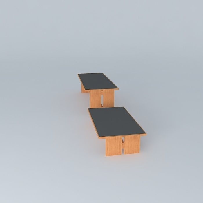 desk wooden bench and table Free 3D model_2