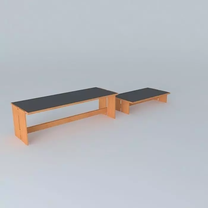 desk wooden bench and table Free 3D model_0