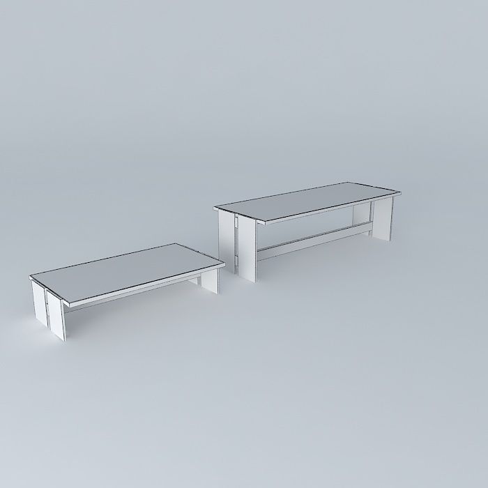 desk wooden bench and table Free 3D model_4