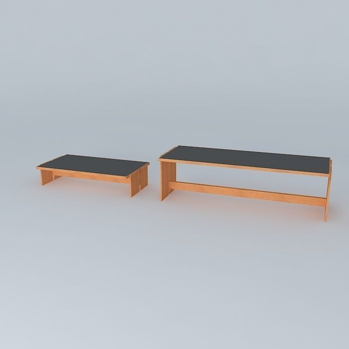 desk wooden bench and table Free 3D model_1