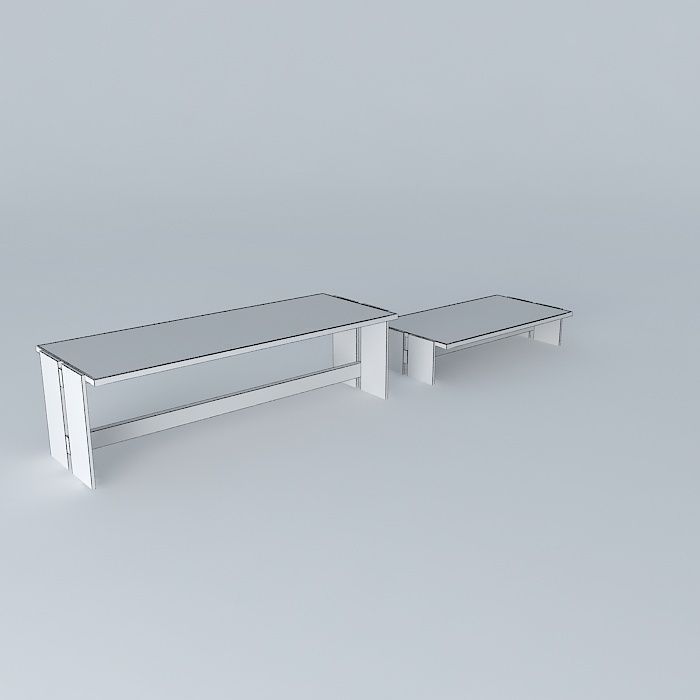 desk wooden bench and table Free 3D model_3