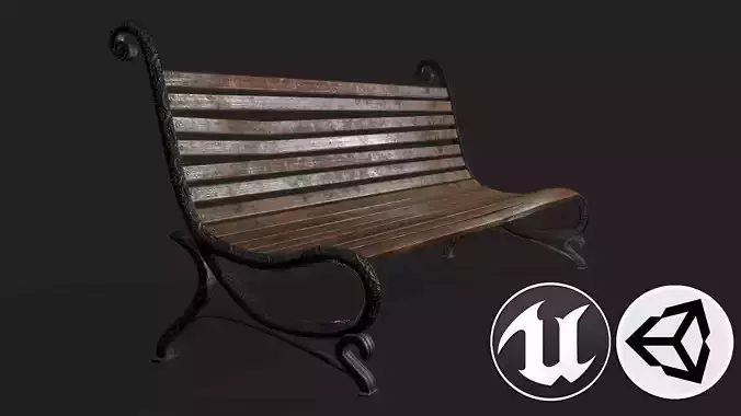 Street Bench Low-poly 3D model