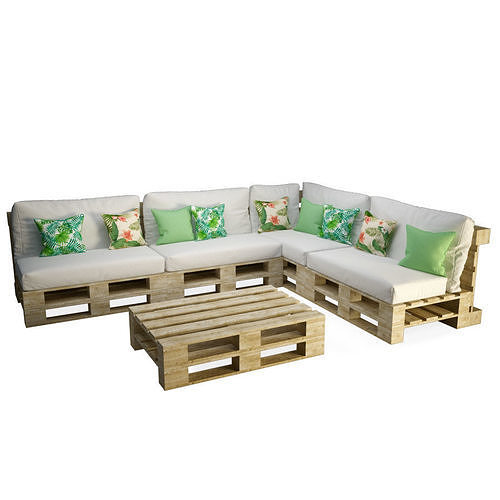 Wooden Pallets Table And Sofa 3D model