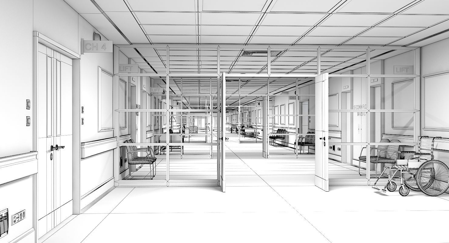 3D Hospital Ward And Hallway 3D model_11