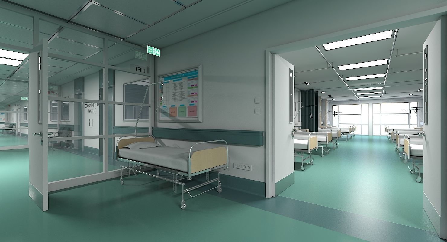 3D Hospital Ward And Hallway 3D model_2