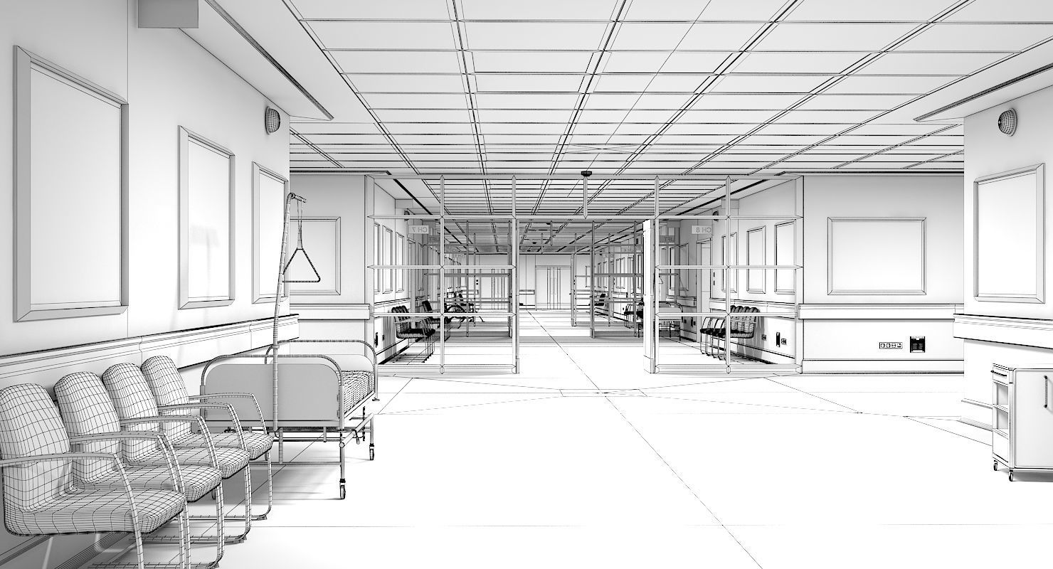 3D Hospital Ward And Hallway 3D model_12