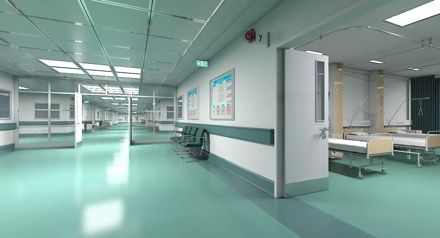 3D Hospital Ward And Hallway 3D model_0
