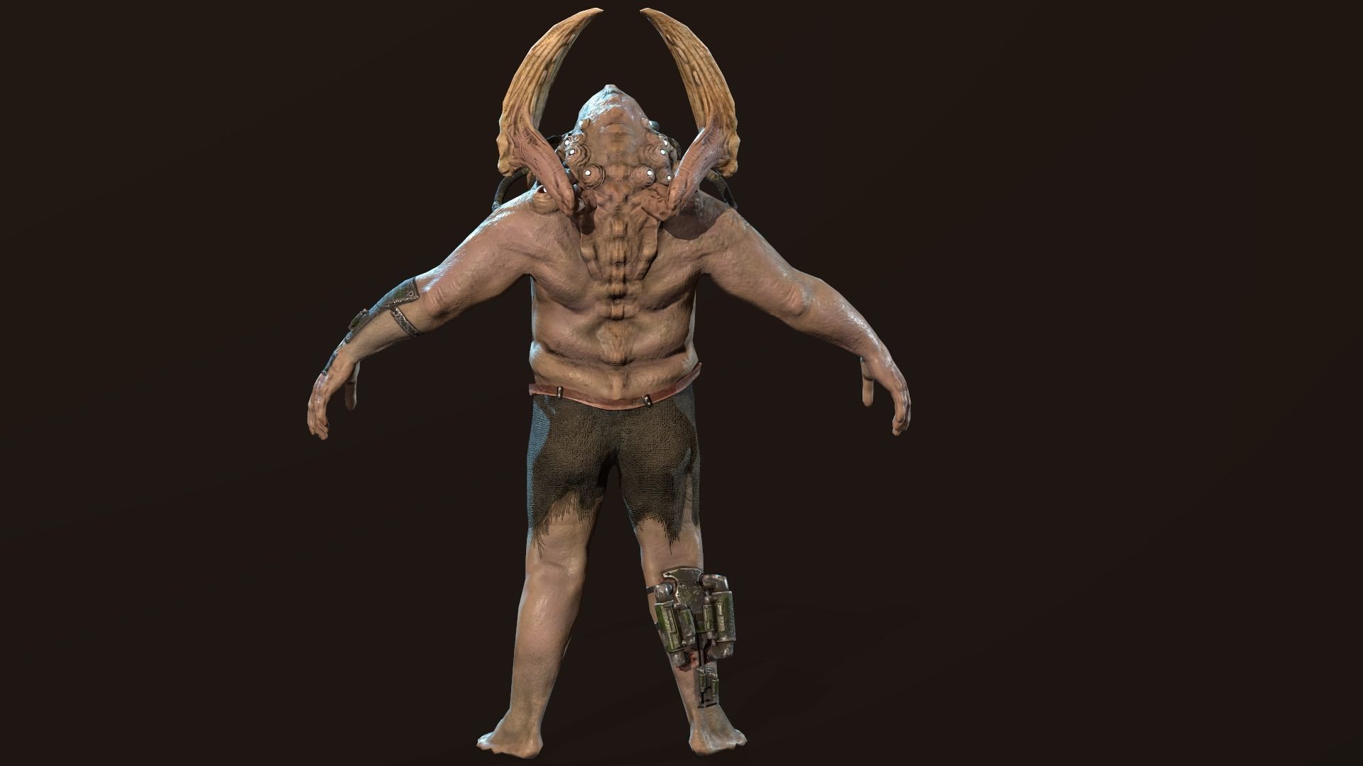 Mutant7 man with bow and arrow Low-poly 3D model_4