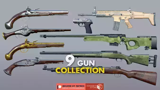Weapon - Gun - Mega 9 Guns Bundle Pack 3D Model Collection