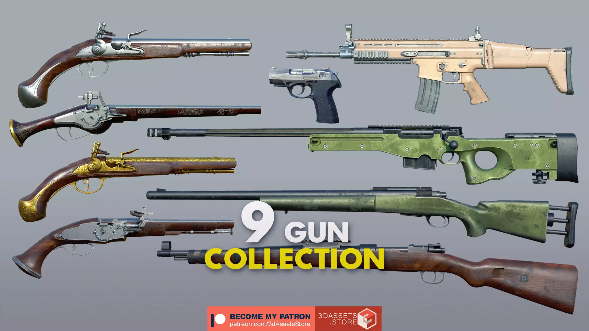 Weapon - Gun - Mega 9 Guns Bundle Pack 3D Model Collection_0