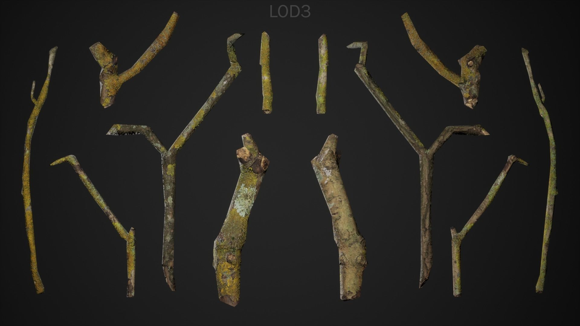 Mossy Branches 4K Photoscanned Low-poly 3D model_6