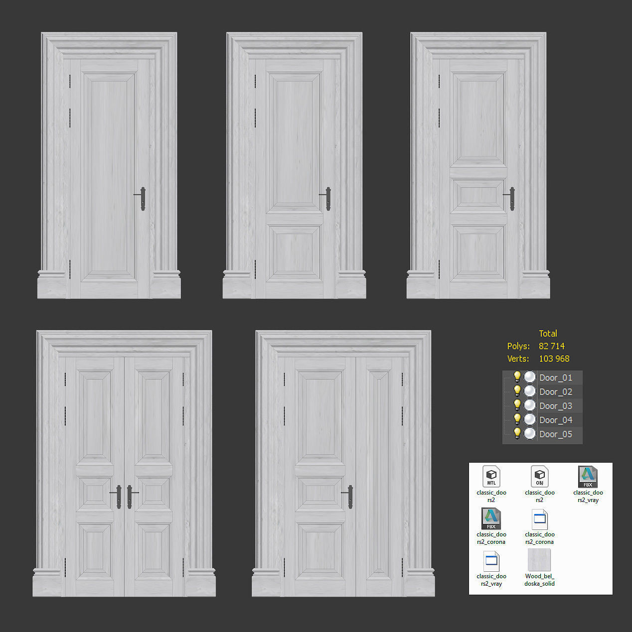 Classic doors set 3D model_3