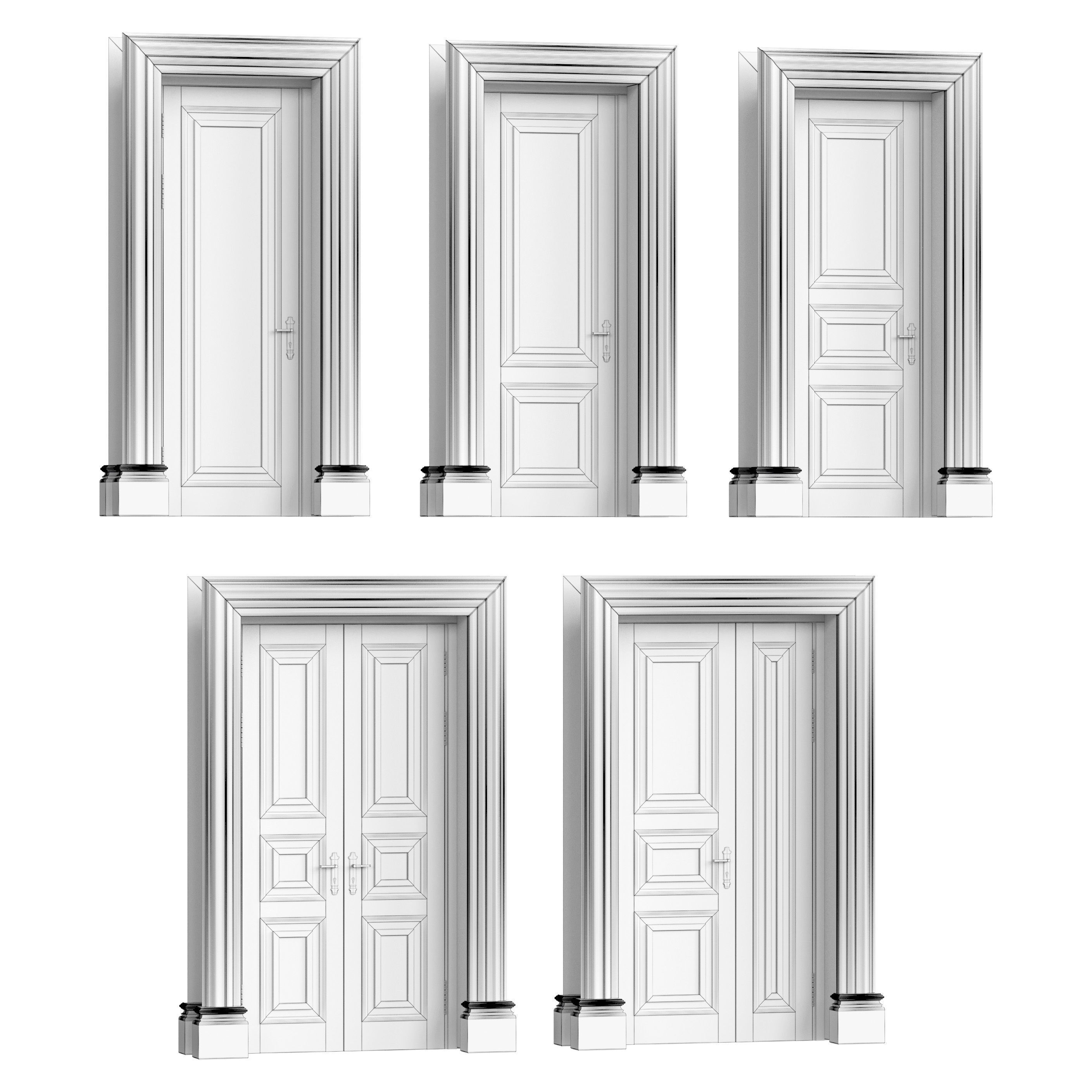 Classic doors set 3D model_2