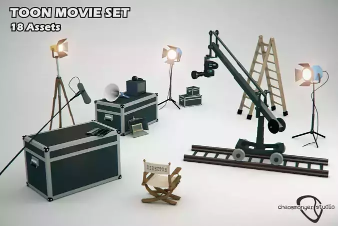 Cartoon Movie Set Film Studio Pack Low-poly 3D model