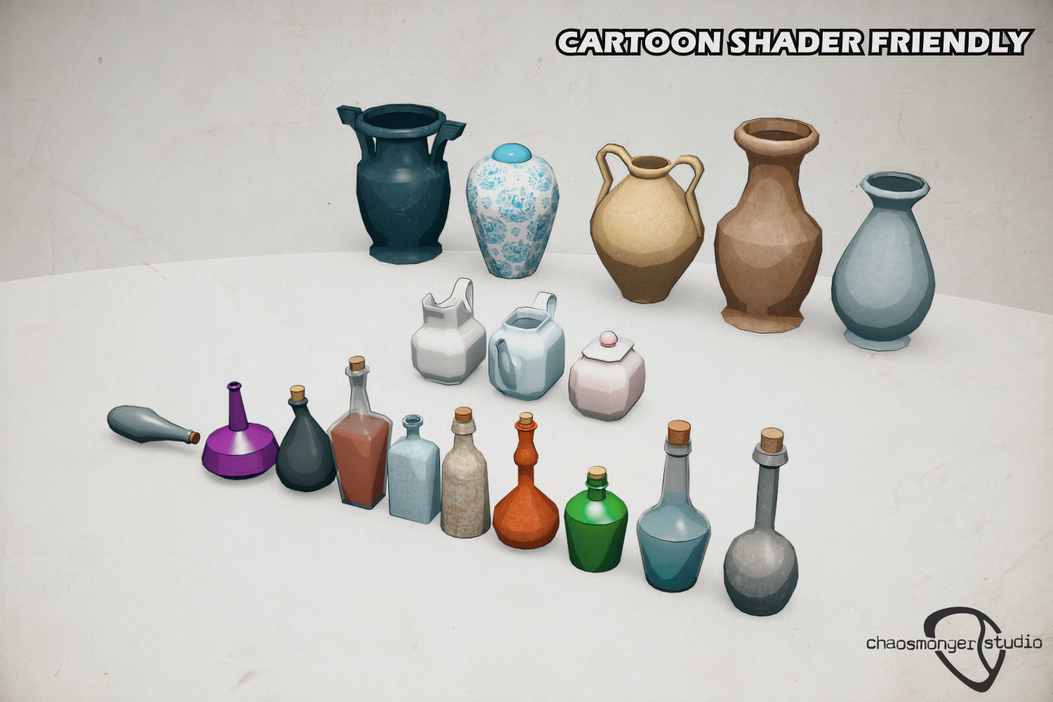 Potions Bottles and Vases Bundle Low-poly 3D model_1