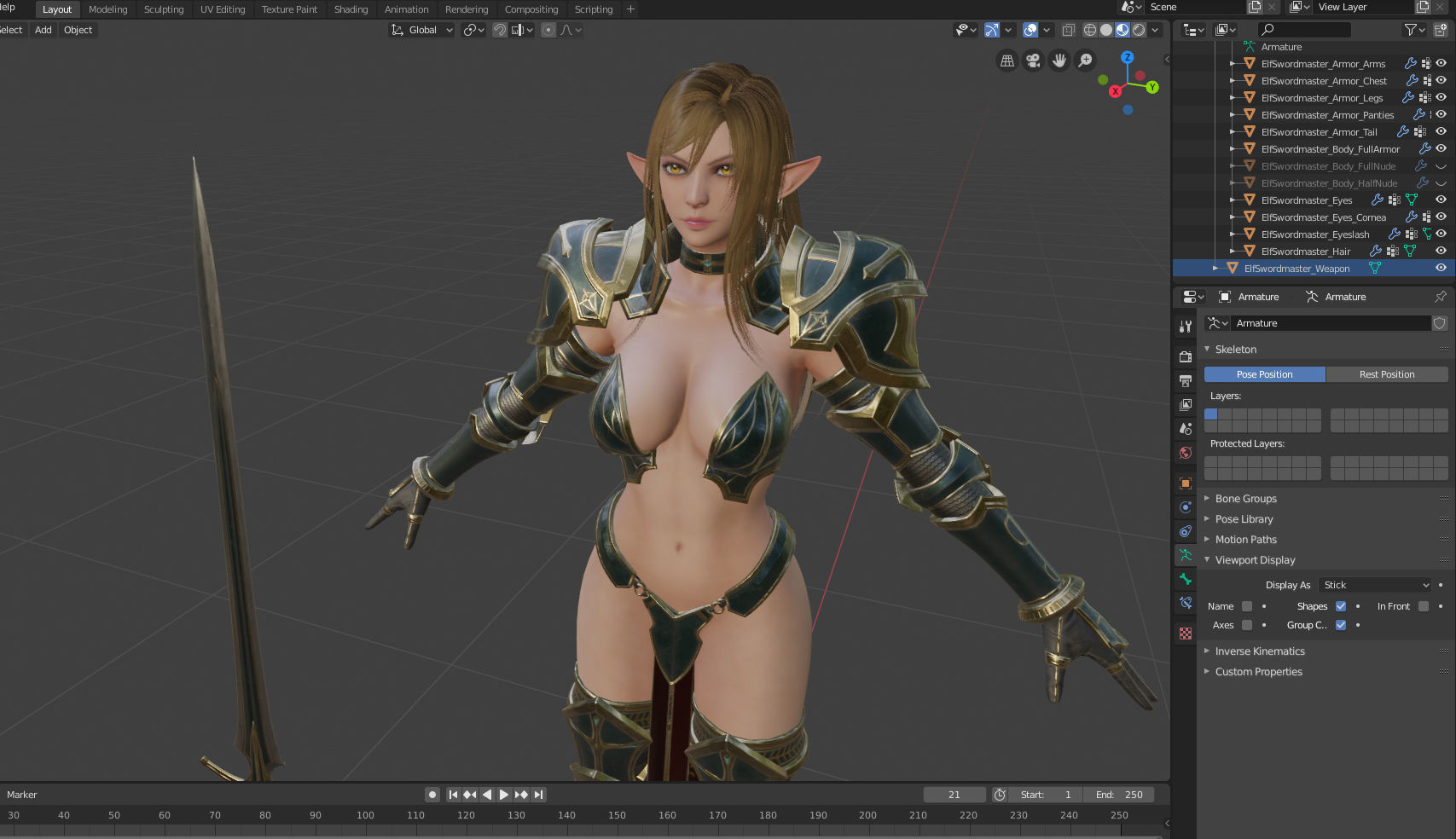 Elf Swordmaster - Game Ready Low-poly 3D model_5