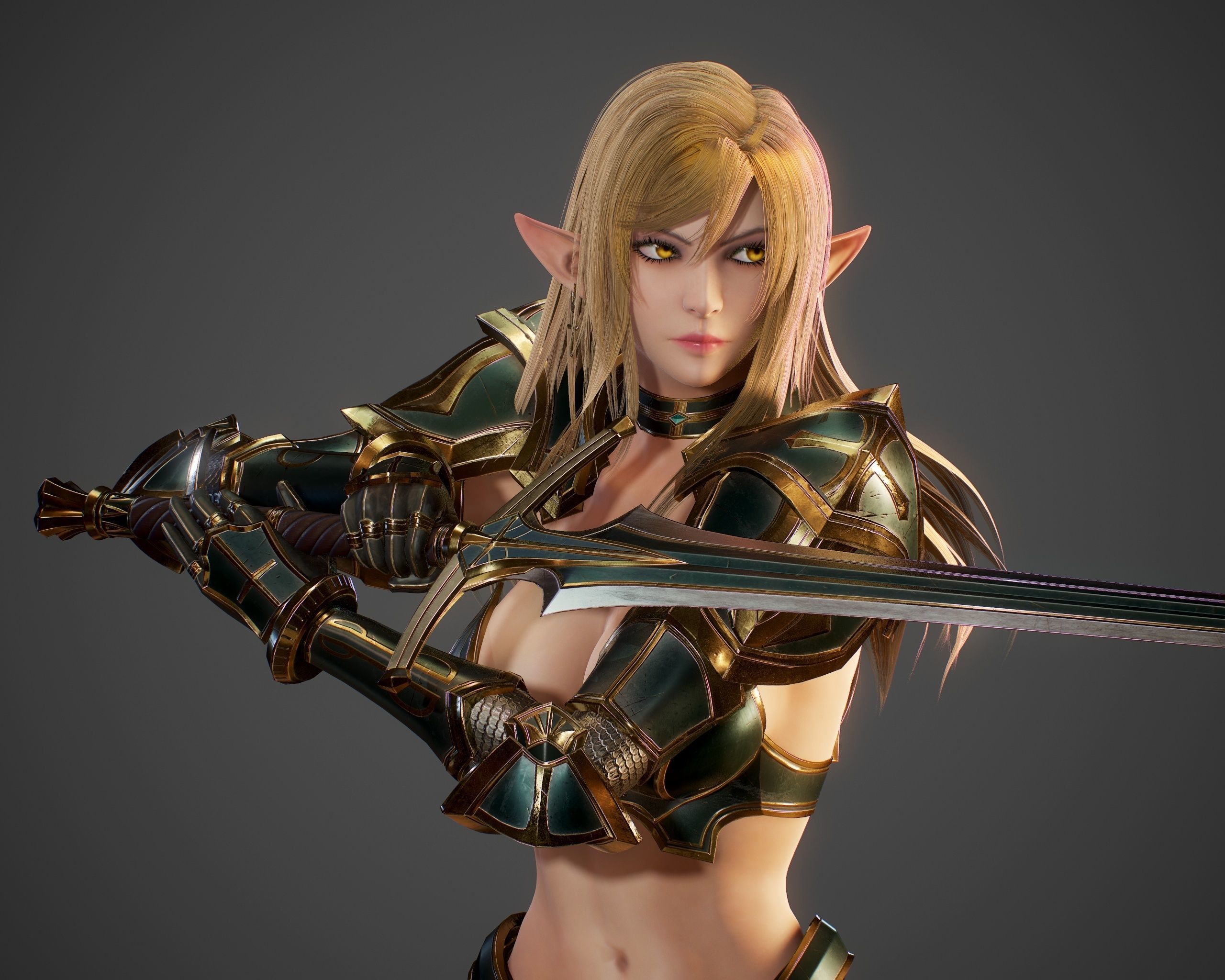 Elf Swordmaster - Game Ready Low-poly 3D model_28
