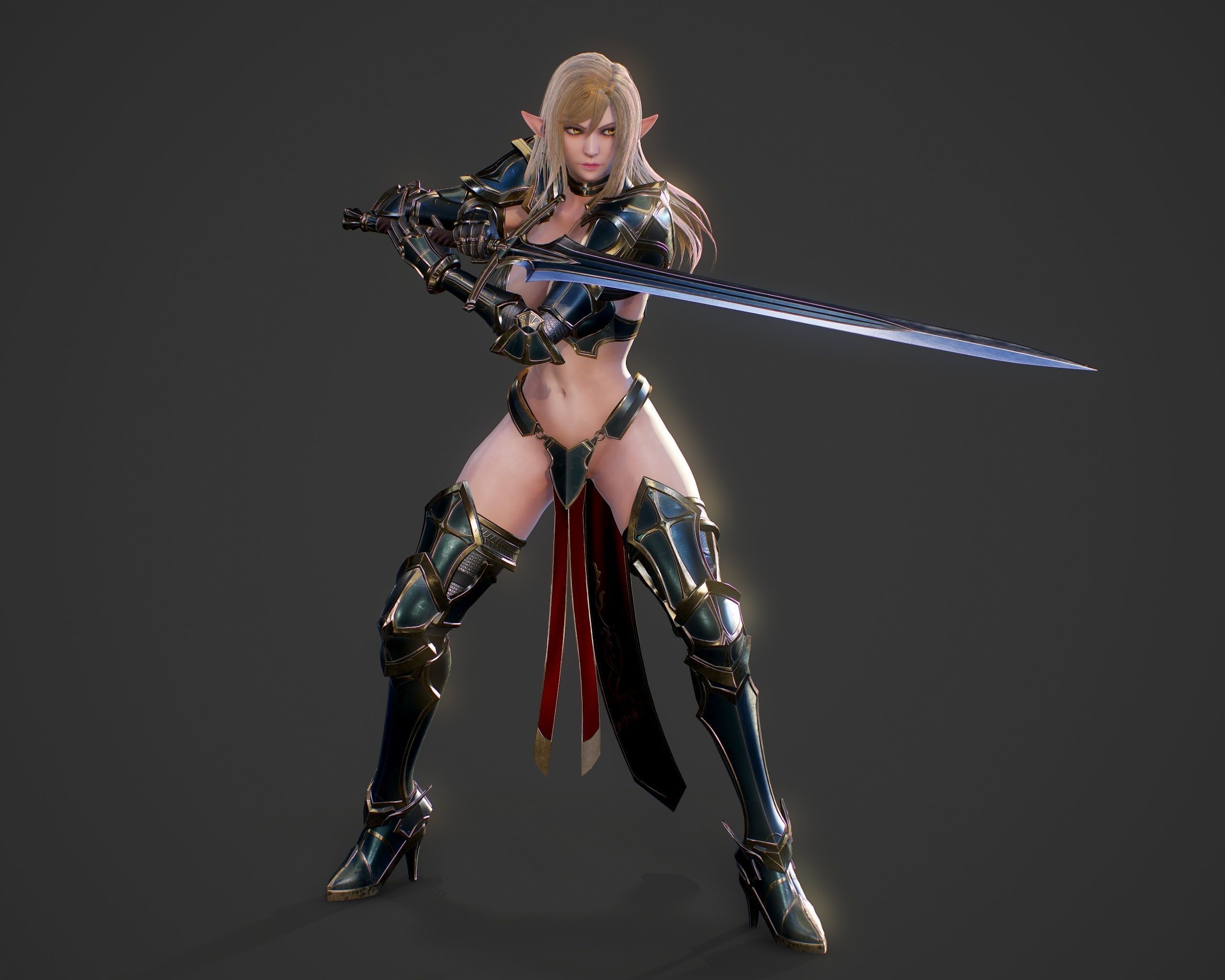 Elf Swordmaster - Game Ready Low-poly 3D model_29