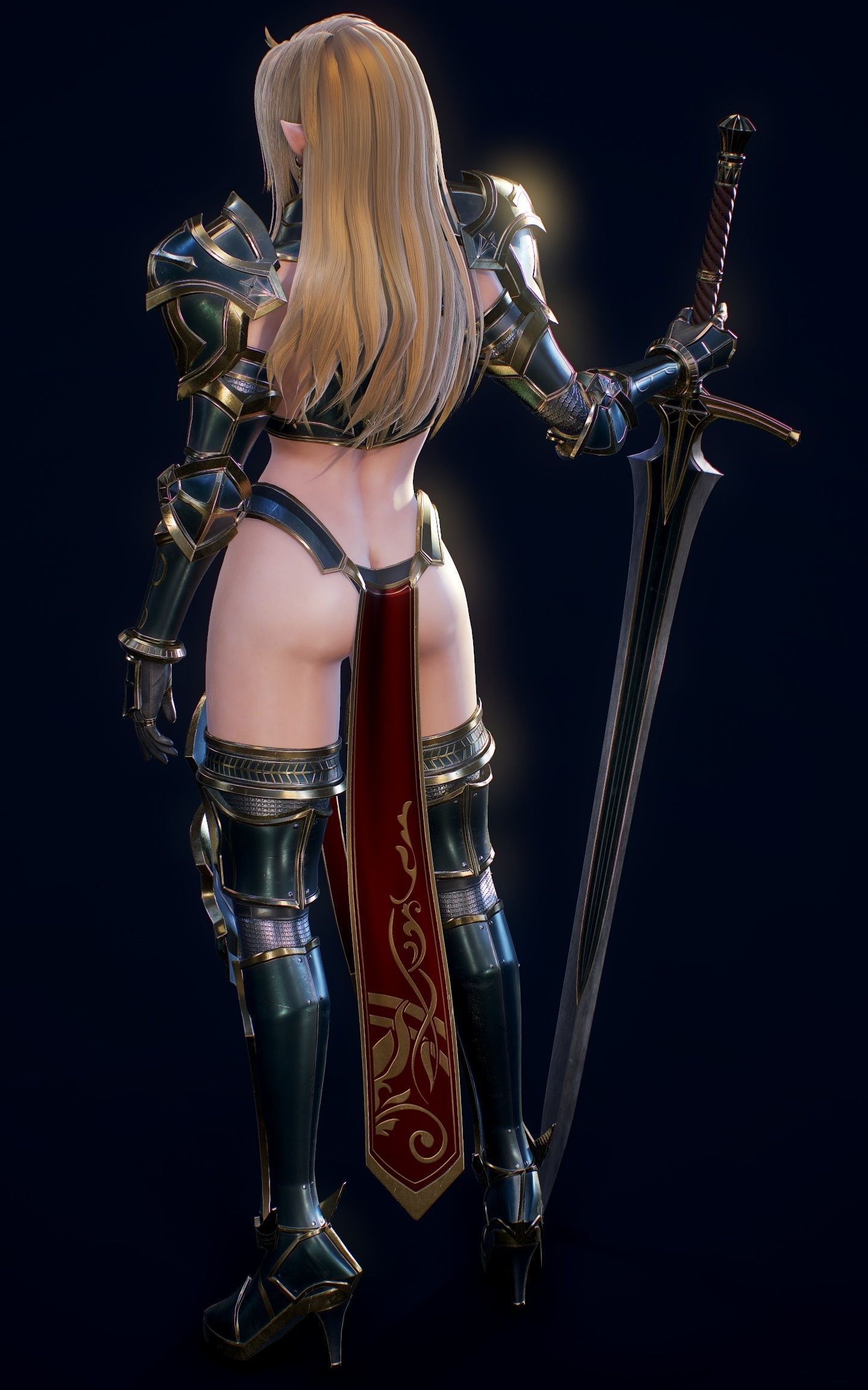 Elf Swordmaster - Game Ready Low-poly 3D model_16