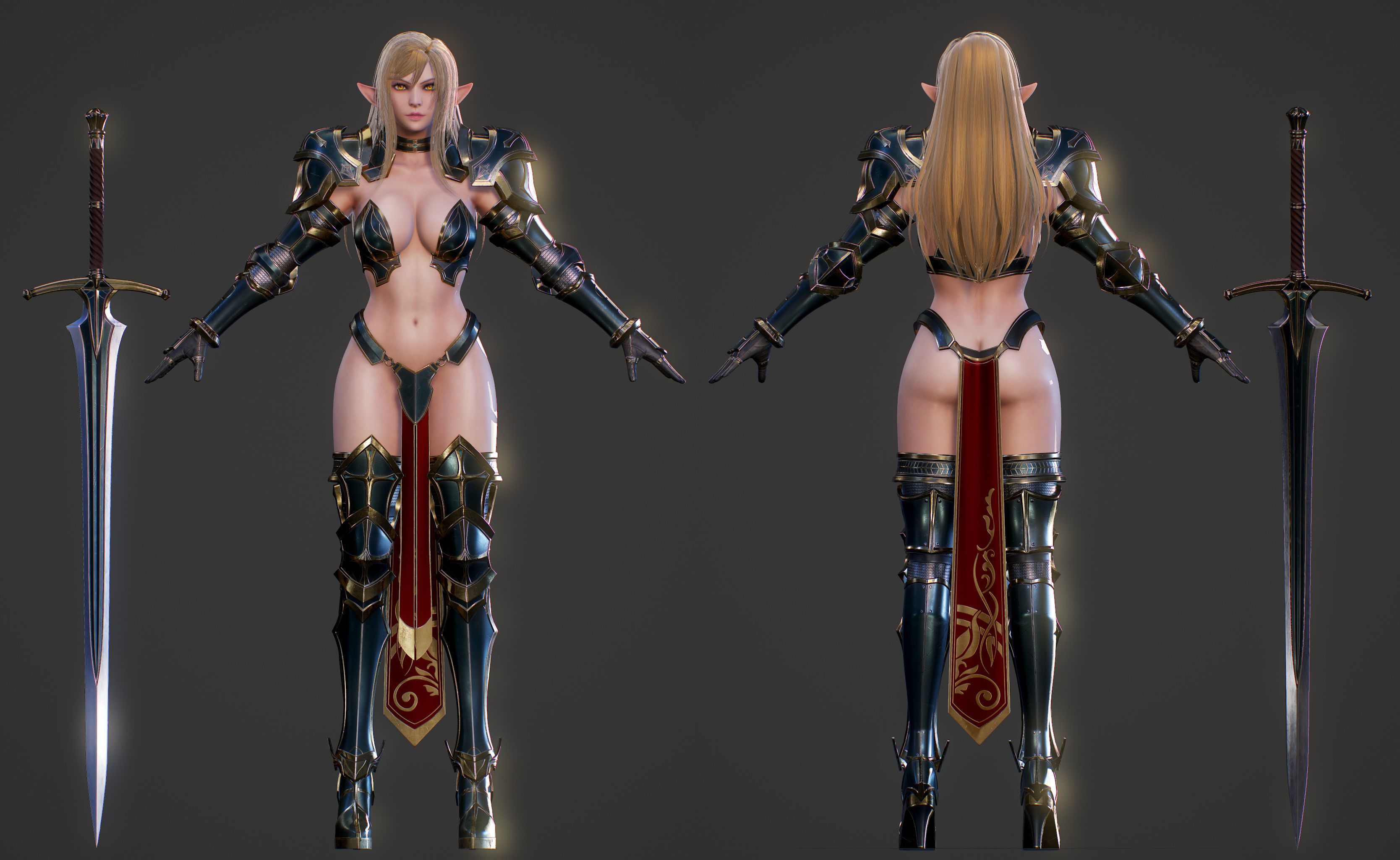 Elf Swordmaster - Game Ready Low-poly 3D model_9