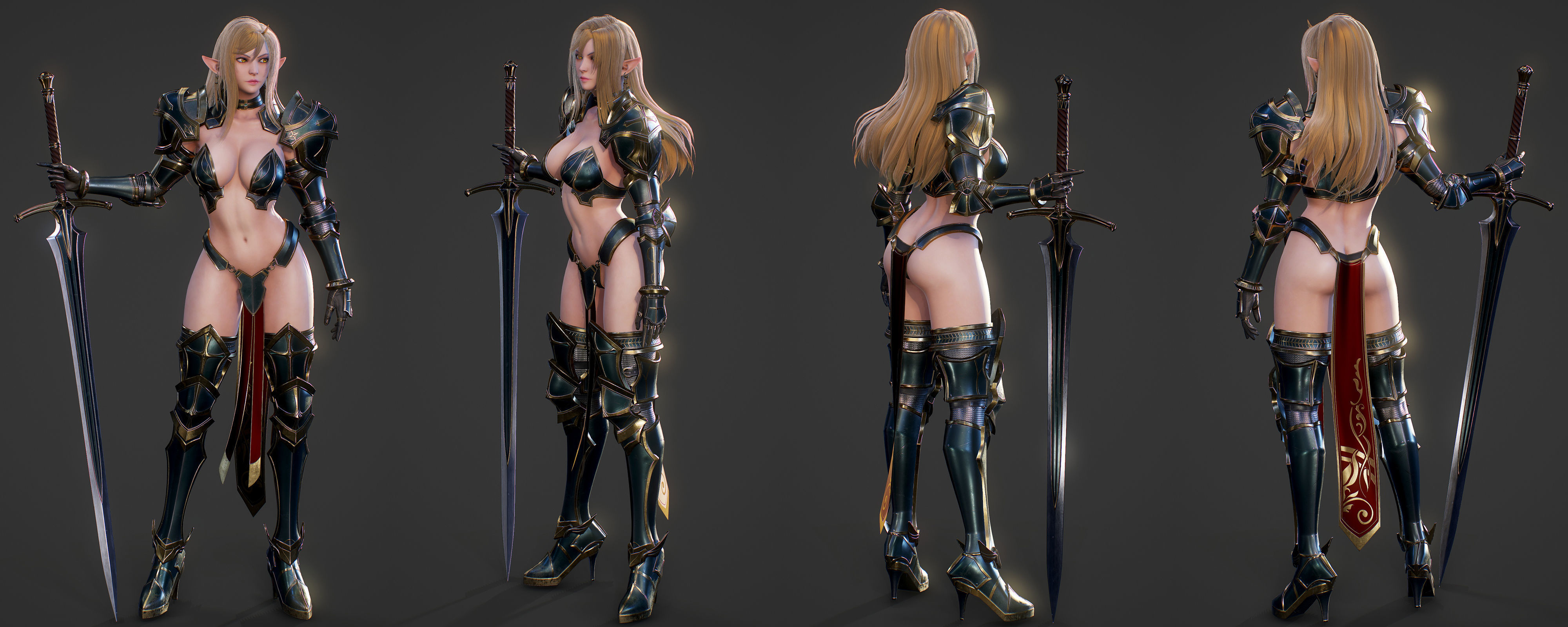 Elf Swordmaster - Game Ready Low-poly 3D model_10