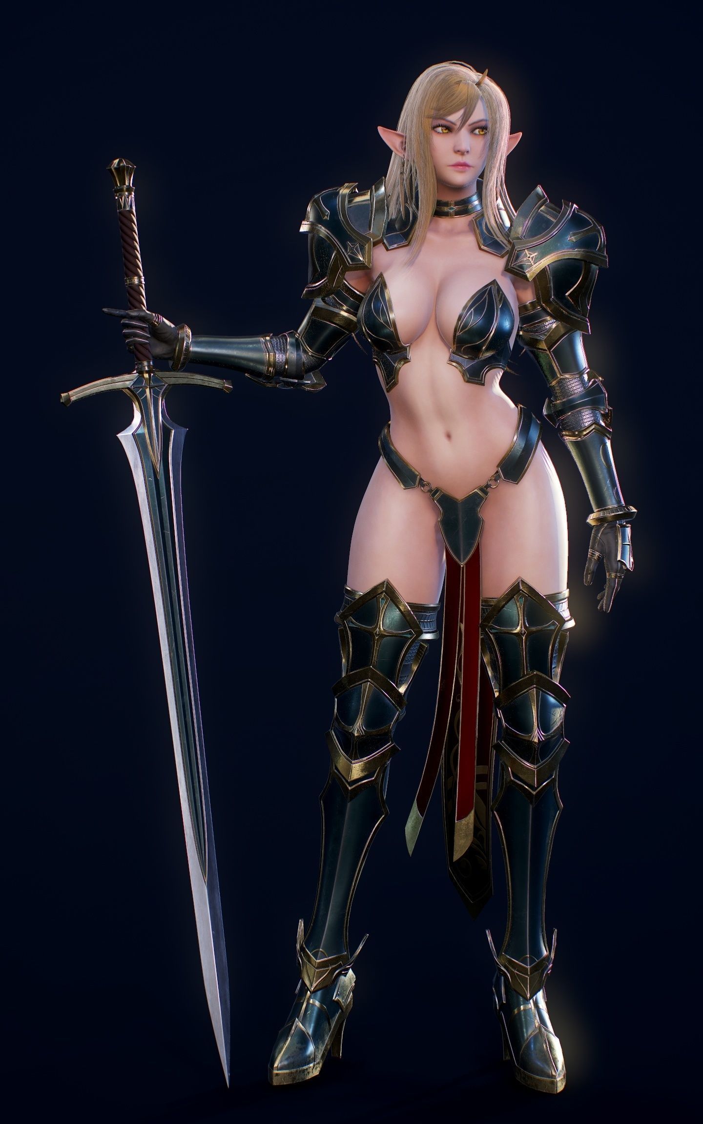 Elf Swordmaster - Game Ready Low-poly 3D model_13