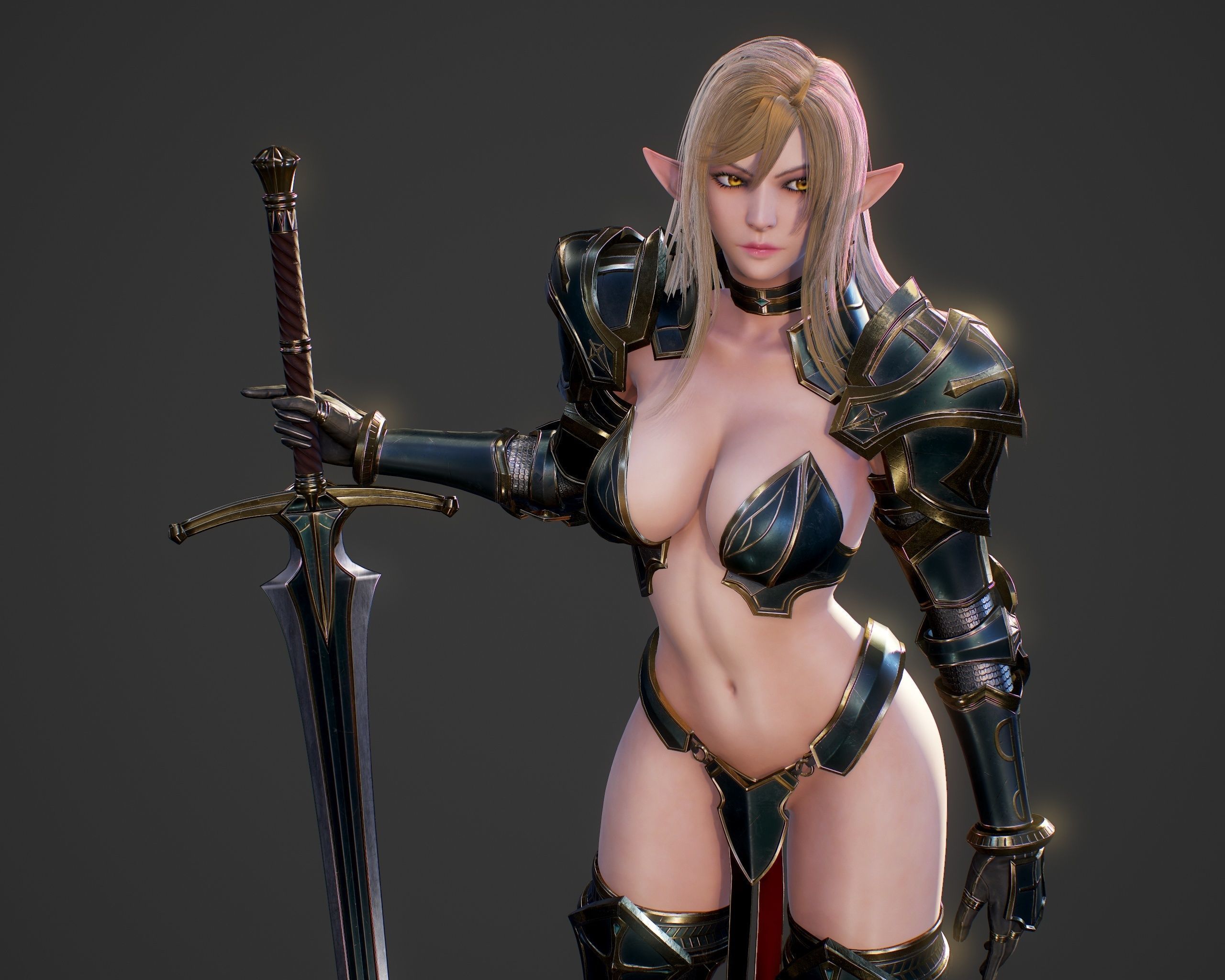 Elf Swordmaster - Game Ready Low-poly 3D model_14