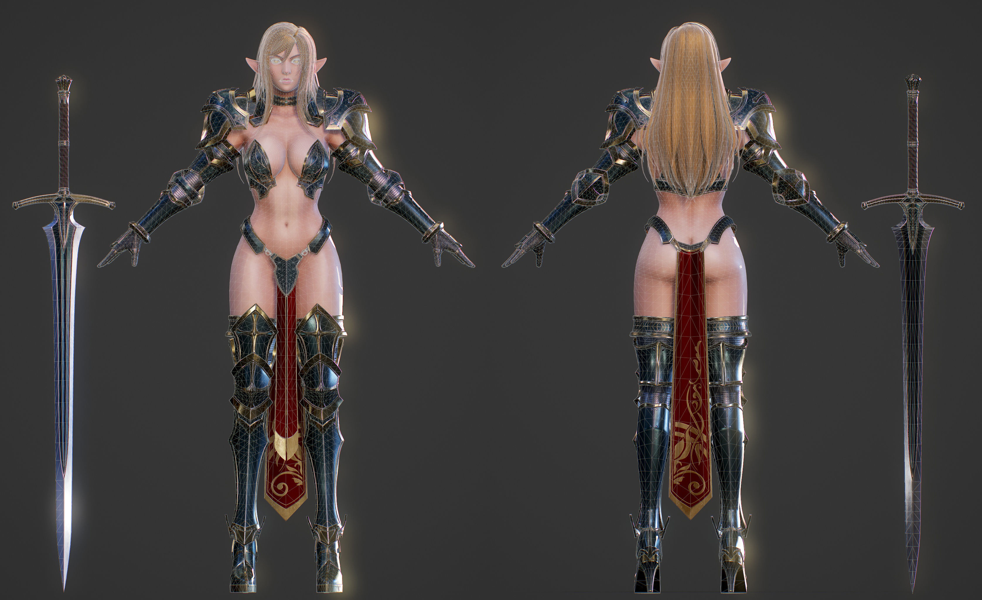 Elf Swordmaster - Game Ready Low-poly 3D model_11